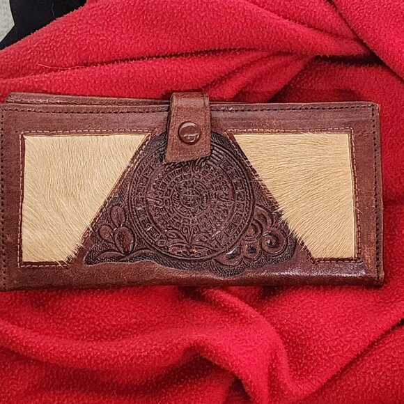 Handmade Handbags - Genuine Handmade Hair-on-Hide Leather Hand Tooled from Mexico Picture Wallet